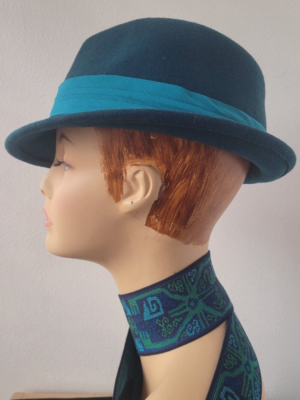 Apt 9 Teal Felt Velour Asymmetrical Fedora Hat with Contrasting Ribbon Band